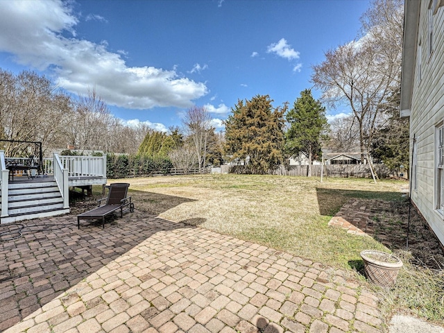 view of patio / terrace featuring a fenced backyard and a wooden deck