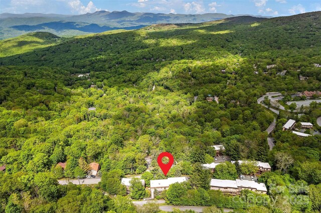 bird's eye view with a forest view and a mountain view