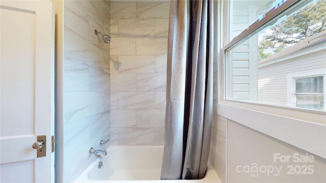 full bath featuring shower / bath combination with curtain