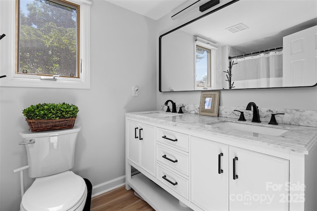 full bath with plenty of natural light, toilet, and a sink