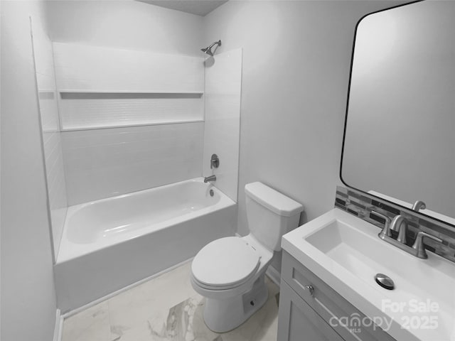 full bathroom with toilet, bathtub / shower combination, and vanity