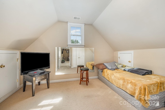 12723 Willingdon Rd, Huntersville, NC 28078 - bedroom with baseboards, carpet floors, visible vents, and vaulted ceiling