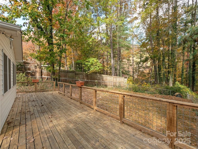 wooden deck featuring a fenced backyard