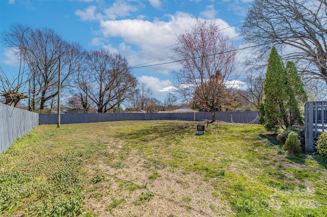 view of yard with a fenced backyard