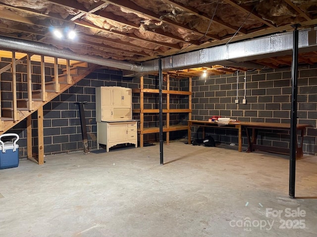 view of unfinished basement