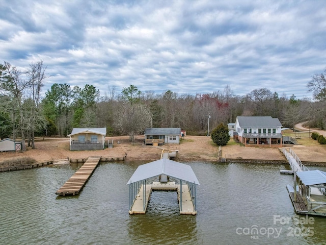 view of dock featuring a water view