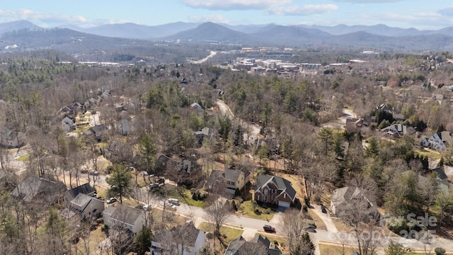 bird's eye view with a mountain view and a view of trees