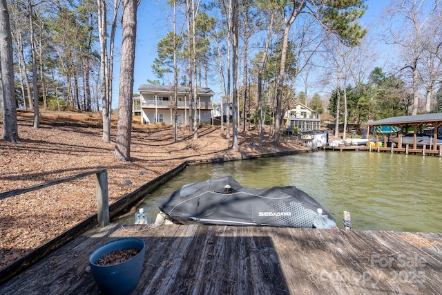 dock area with a water view