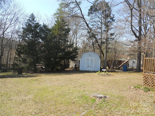 view of yard featuring an outbuilding and a storage unit