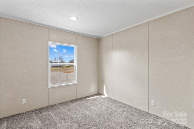 carpeted spare room with a textured ceiling