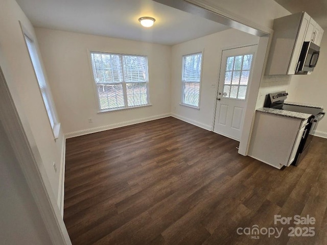 interior space with baseboards and dark wood-type flooring
