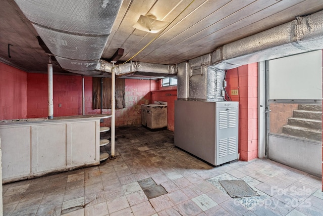 basement with heating unit