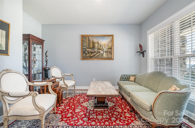 living area with baseboards