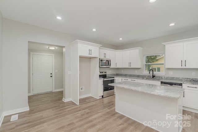 kitchen featuring a sink, white cabinets, and stainless steel appliances