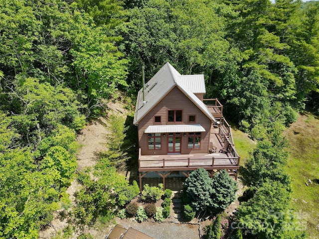 drone / aerial view with a forest view