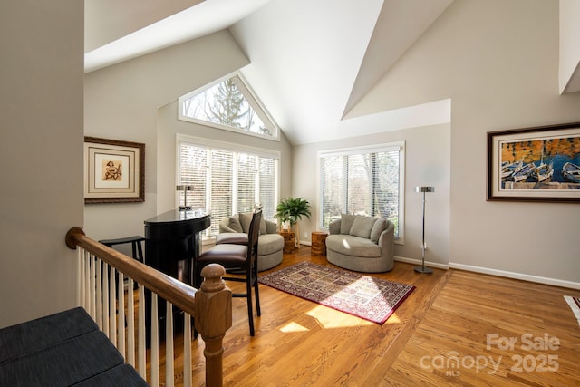 205 Midland Dr, Asheville, NC 28804 - living room with high vaulted ceiling, baseboards, and light wood-type flooring