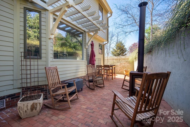 205 Midland Dr, Asheville, NC 28804 - view of patio / terrace featuring fence, outdoor dining area, and a pergola
