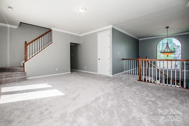 4907 White Oak Ln, Denver, NC 28037 - unfurnished living room with ornamental molding and carpet flooring