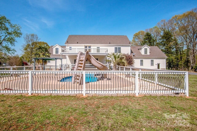 4907 White Oak Ln, Denver, NC 28037 - view of swimming pool with a patio area, stairway, a diving board, and a water slide