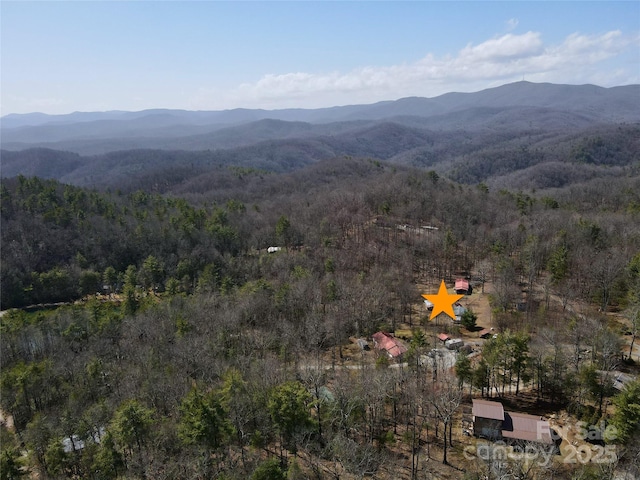 property view of mountains featuring a forest view