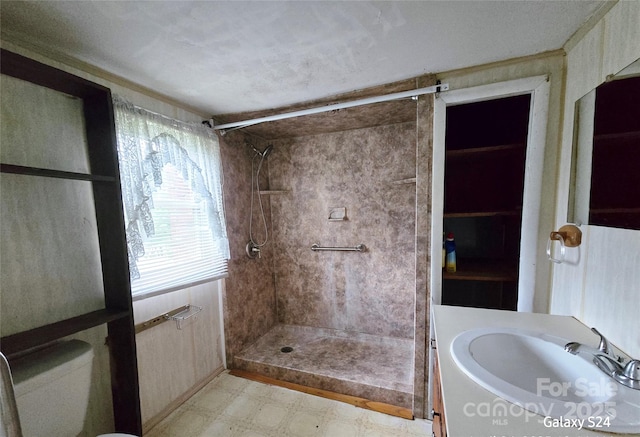410 Cole Campbell Rd, Taylorsville, NC 28681 - full bathroom with toilet, vanity, tile patterned floors, and tiled shower