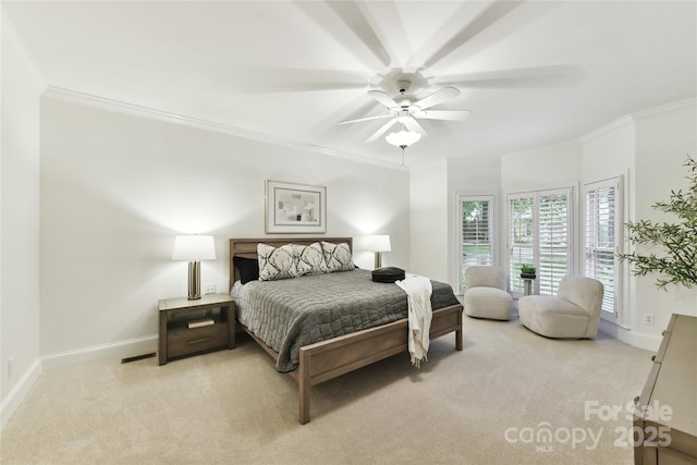 2411 Calais Pl, Charlotte, NC 28211 - carpeted bedroom featuring baseboards, ornamental molding, and ceiling fan
