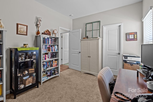 home office featuring carpet flooring