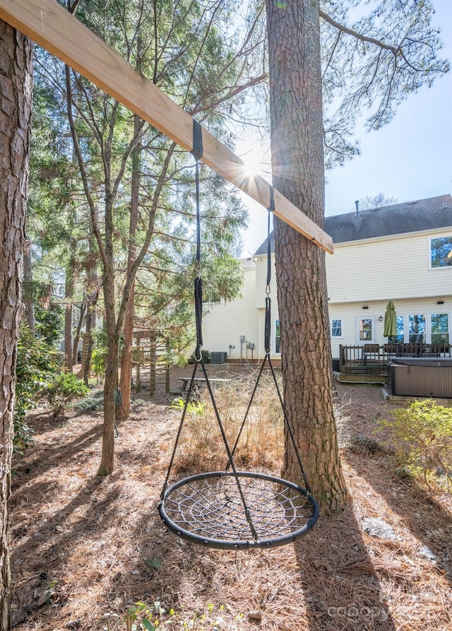 view of yard featuring a wooden deck