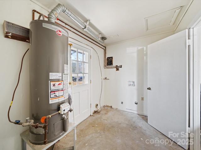 utility room featuring water heater