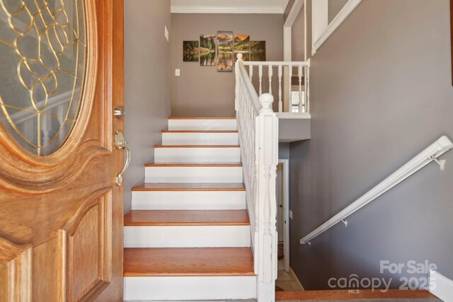 33 Milburn Ln, Hendersonville, NC 28792 - stairway featuring crown molding