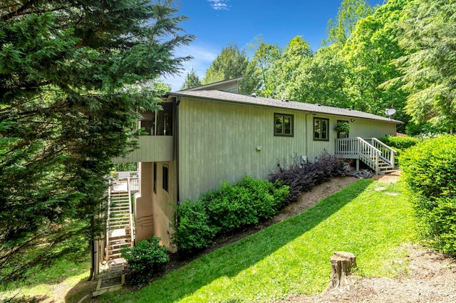 97 Ballantree Dr, Asheville, NC 28803 - view of property exterior with stairway and a yard