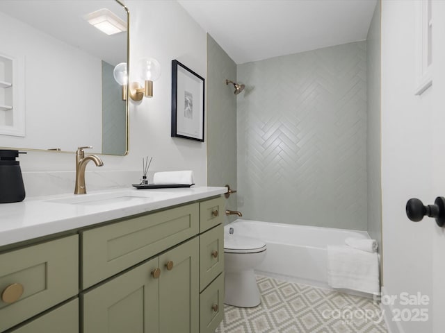 full bath featuring vanity, toilet, and washtub / shower combination