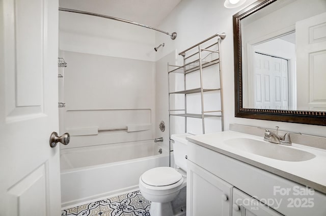 bathroom featuring vanity, toilet, and shower / bathtub combination