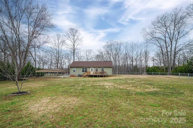 view of yard featuring a wooden deck and a fenced backyard