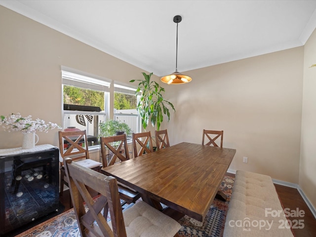 430 Battery Cir, Clover, SC 29710 - dining space with wine cooler, baseboards, and wood finished floors