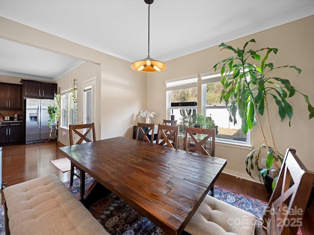 430 Battery Cir, Clover, SC 29710 - dining room with baseboards, dark wood-type flooring, and crown molding