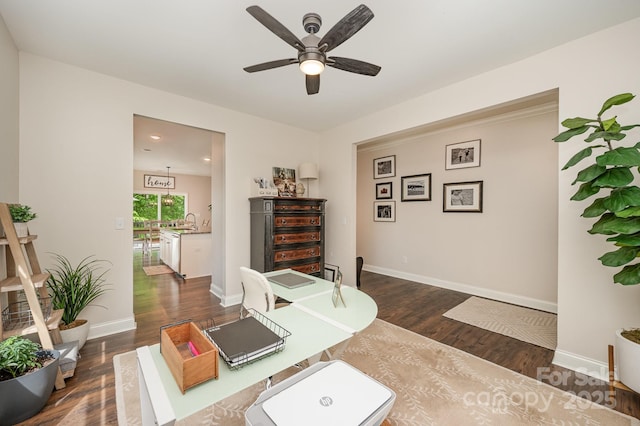 9428 Segundo Ln, Charlotte, NC 28278 - office space with dark wood-type flooring, a ceiling fan, and baseboards