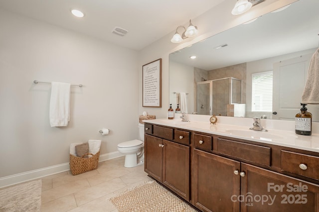 9428 Segundo Ln, Charlotte, NC 28278 - full bath featuring double vanity, visible vents, a stall shower, and a sink