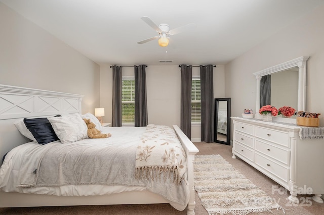 9428 Segundo Ln, Charlotte, NC 28278 - bedroom with light colored carpet, a ceiling fan, and visible vents