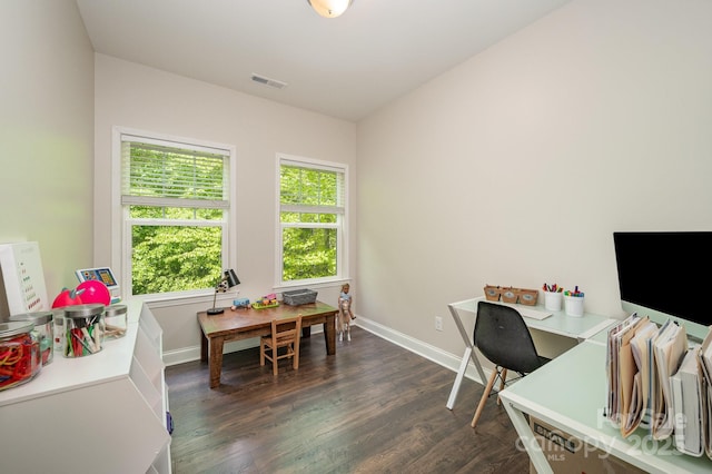 9428 Segundo Ln, Charlotte, NC 28278 - home office with baseboards, dark wood-style flooring, and visible vents