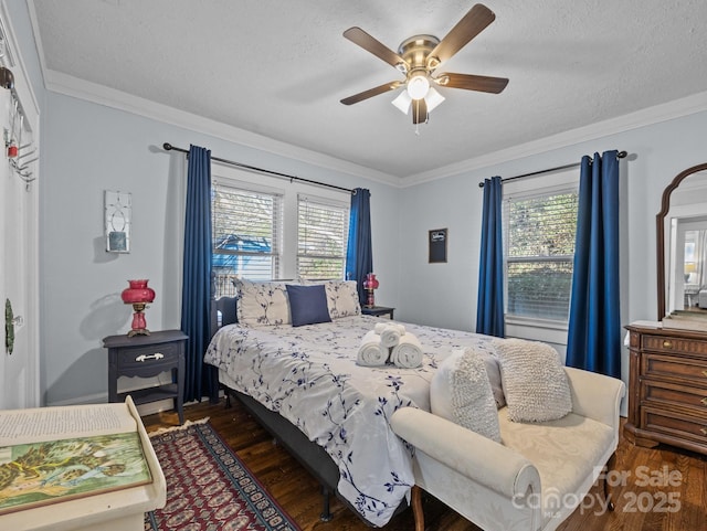 bedroom featuring crown molding, multiple windows, and wood finished floors