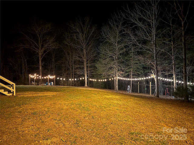 view of yard at night