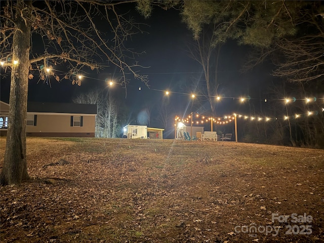 view of yard at night