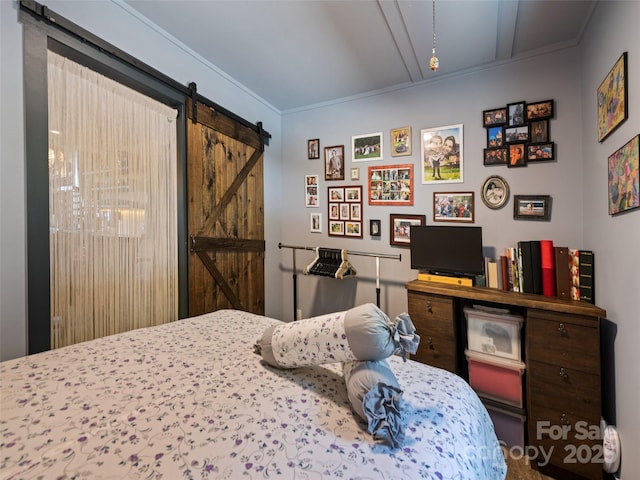 bedroom featuring a barn door