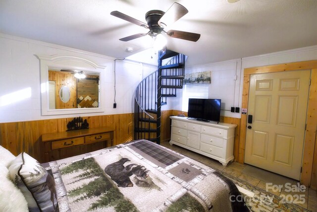 151 Pinewood Dr, Murphy, NC 28906 - bedroom with wooden walls and a ceiling fan