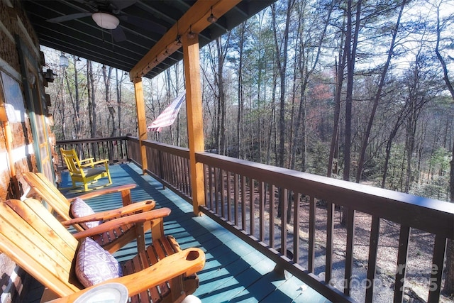 151 Pinewood Dr, Murphy, NC 28906 - deck with a view of trees and ceiling fan