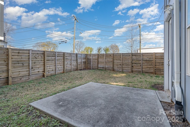 view of yard featuring a fenced backyard and a patio