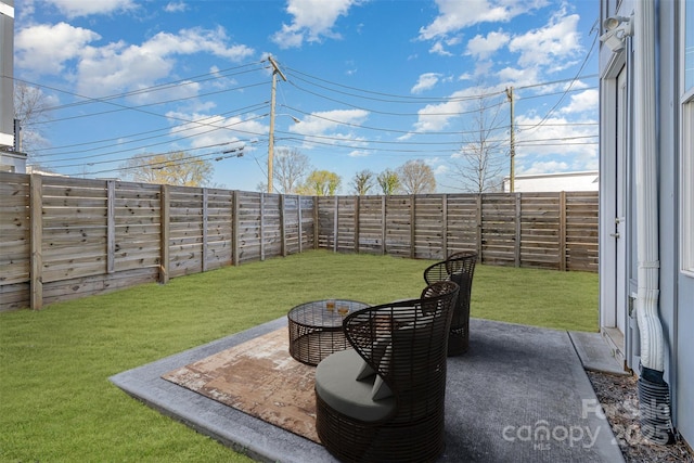 view of yard with a patio area and a fenced backyard