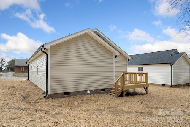 exterior space with crawl space and a deck