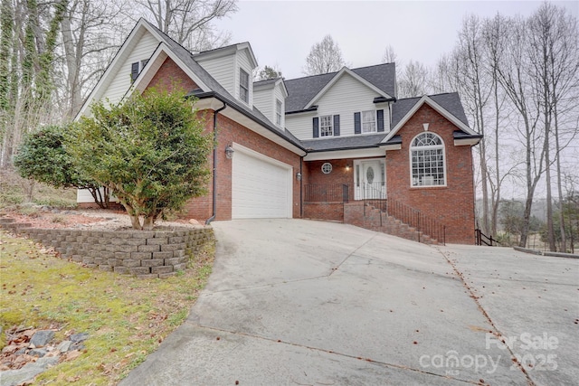 5306 Club View Dr, Concord, NC 28025 - traditional-style house with brick siding, driveway, an attached garage, and roof with shingles